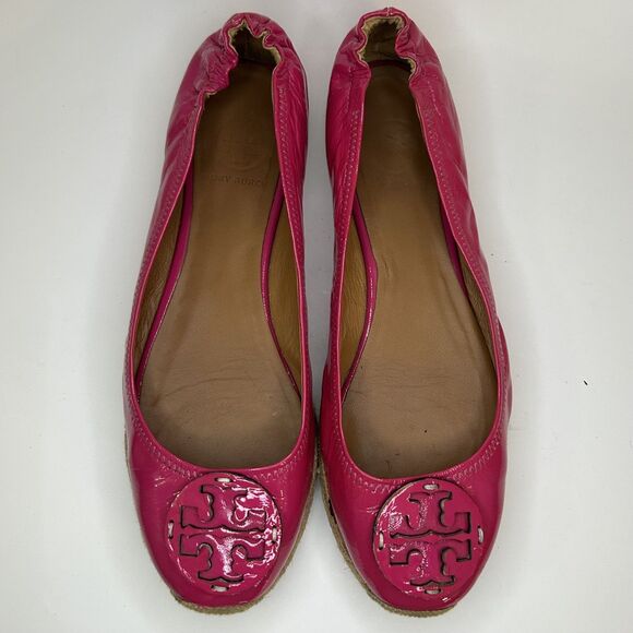 Tory Burch Reva Espadrille Ballet Flats Hot Pink Patent Leather Womens Size 10.5 - Picture 6 of 10